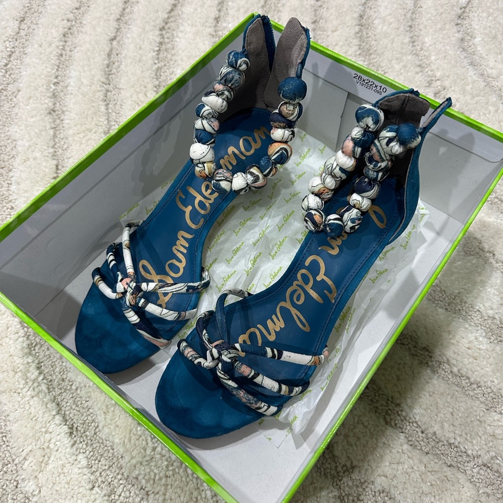 Sam Edelman Navy and White Beaded Sandals